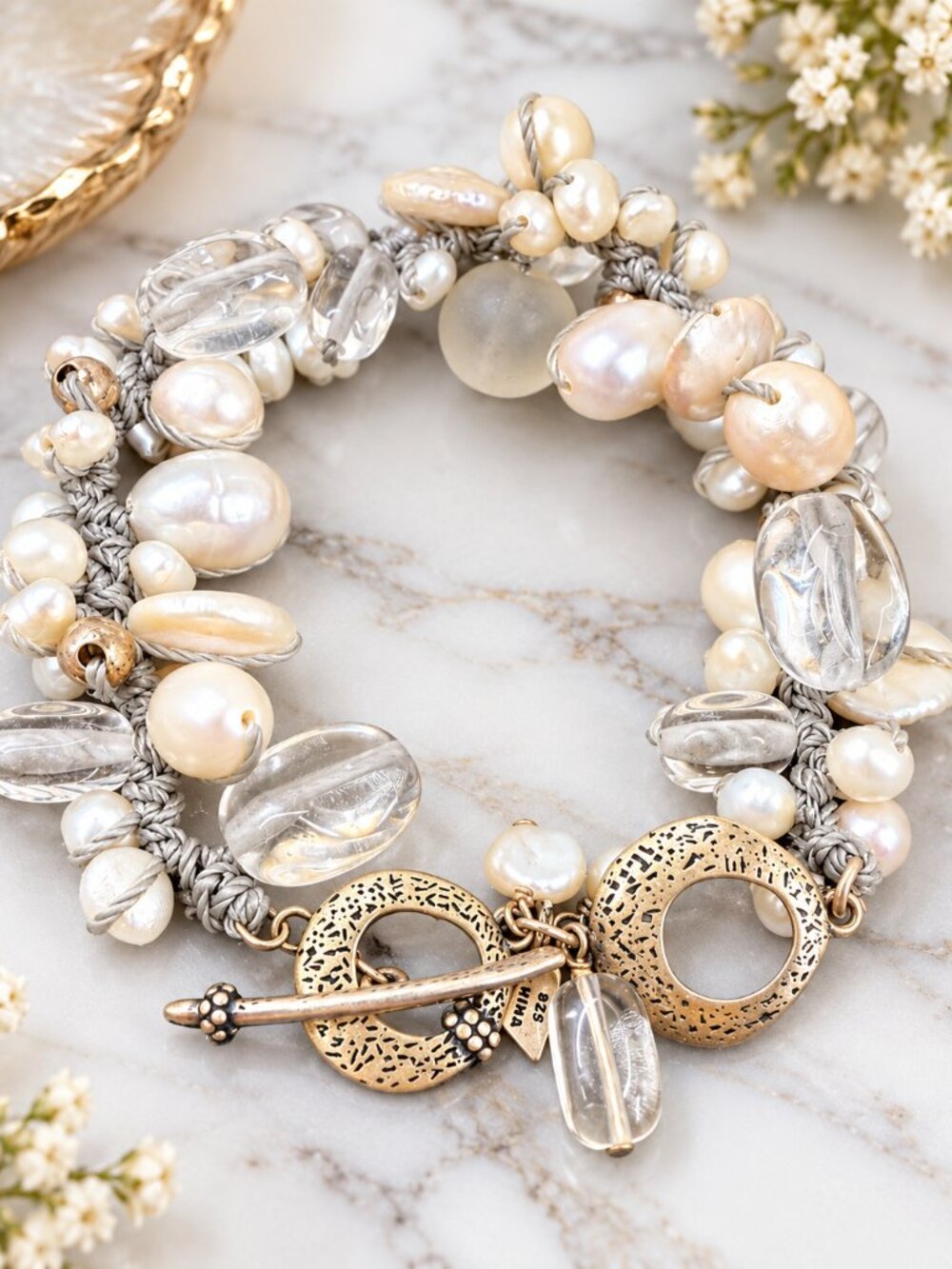 Silpada B2180 Effervescence Sterling Pearl Quartz Bracelet
